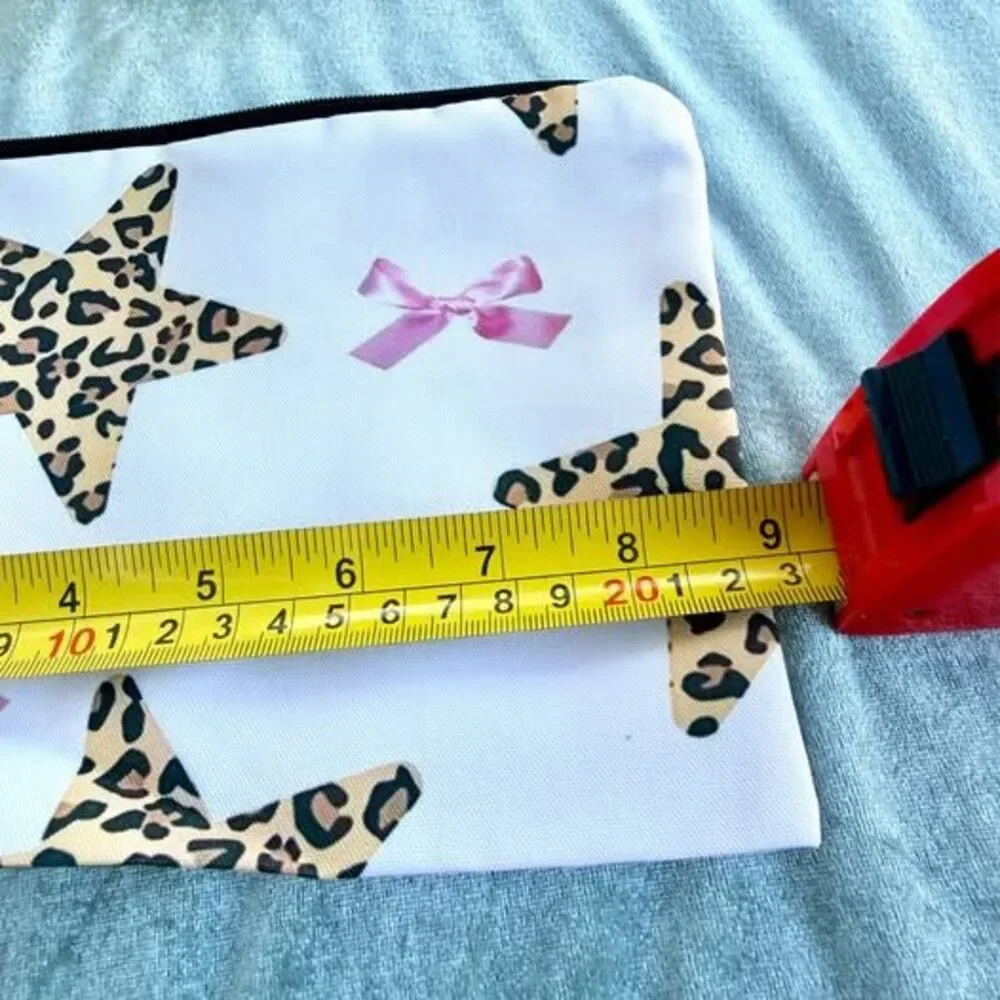 Leopard Star Pink Bow Cosmetic Bag | Makeup Pouch | Preppy | Coquette